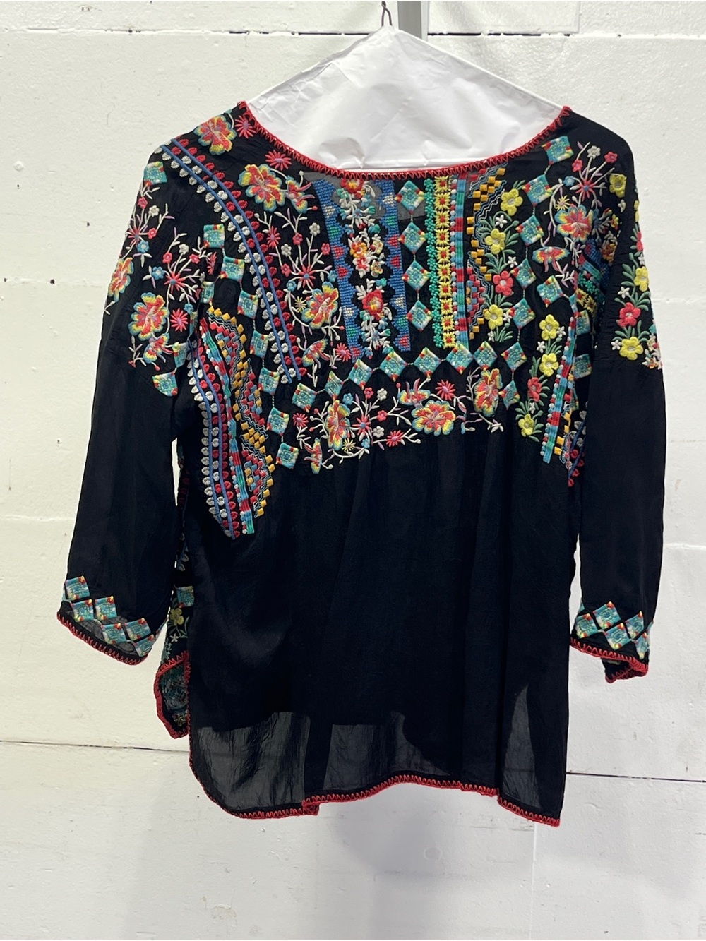 Johnny Was Black Multicolor Embroidered Boho Tunic - Picture 7 of 16